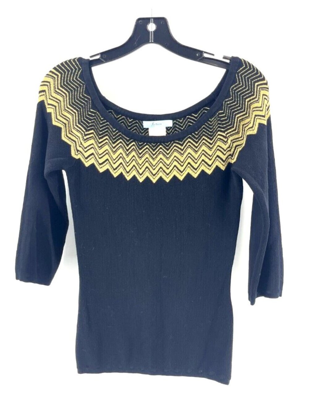 Marciano Women's Black Gold Trim 3/4 Sleeve Boat Neck Knit Sweater Size M